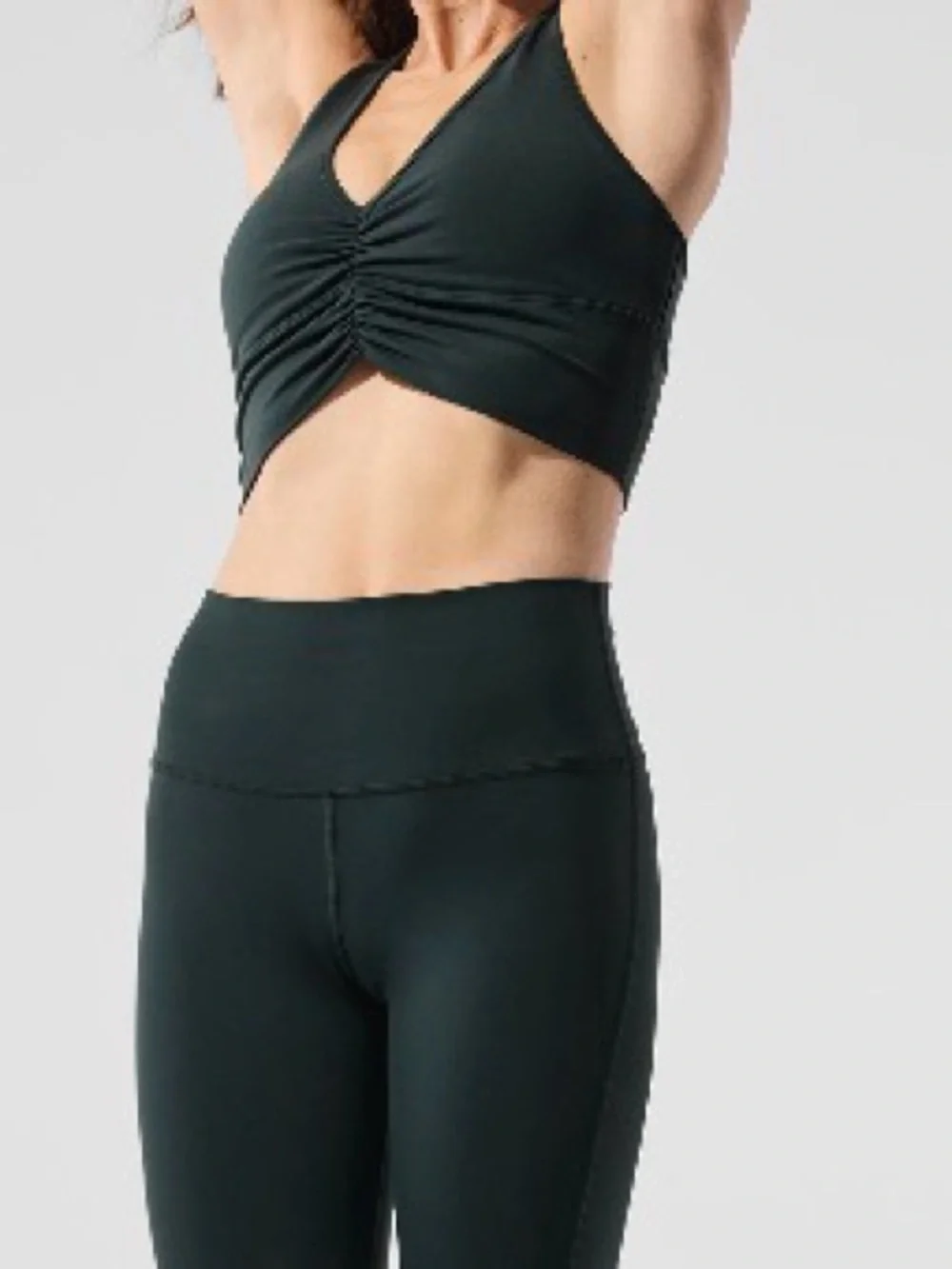 alo airlift leggings & wild thing sports bra in charcoal green (set)
